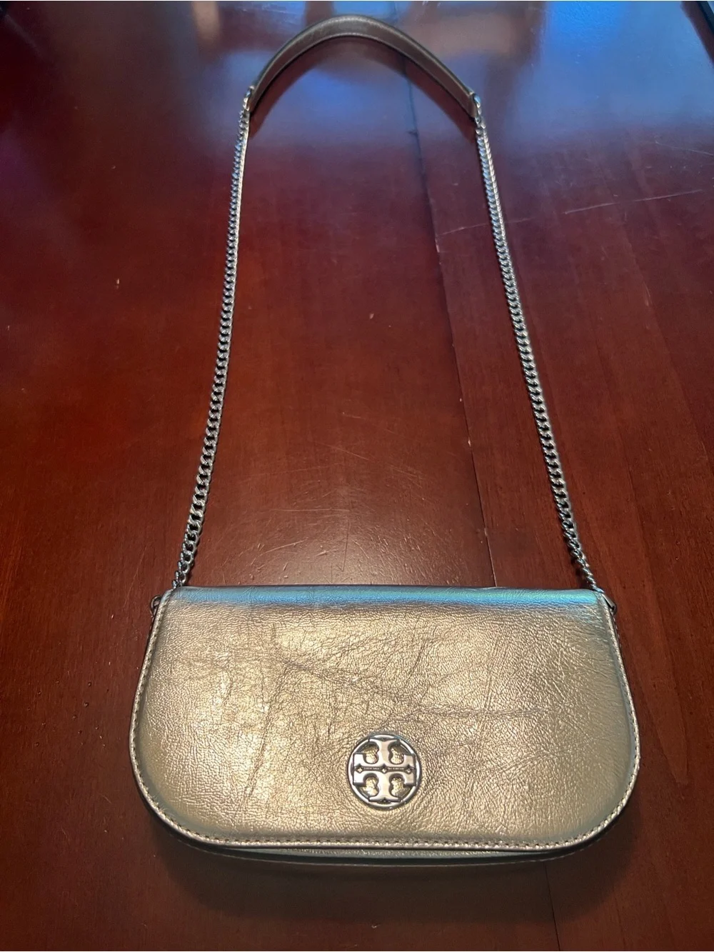 Tory Burch Metallic gold crossbody with Silver Chain
